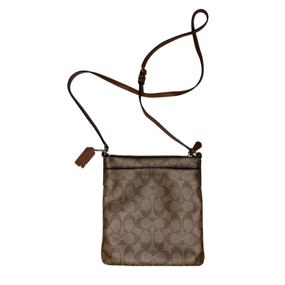 Coach Signature Canvas Crossbody Messenger Bag Brown Leather Trim‎ - Picture 2 of 9